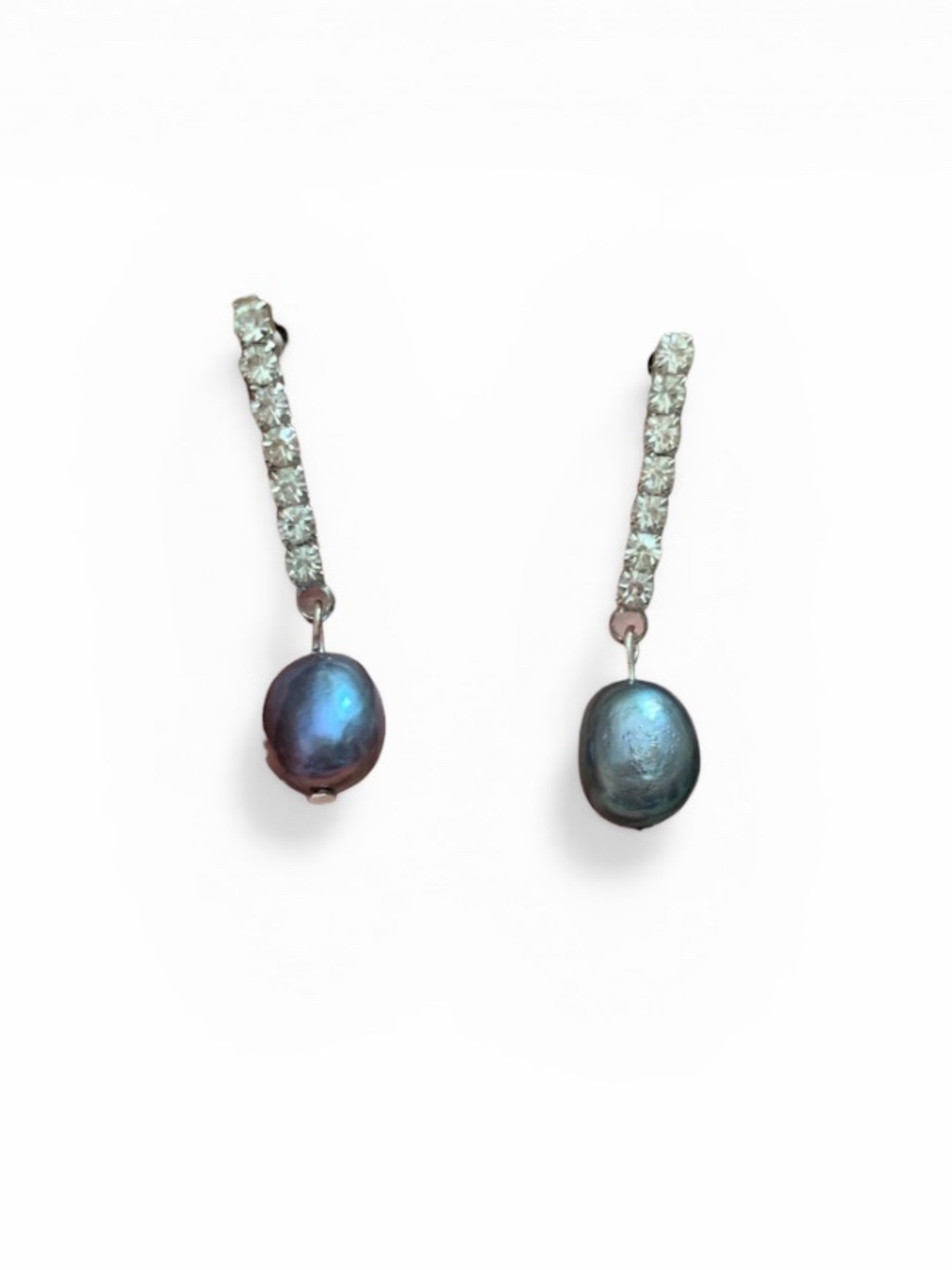 Genuine Peacock Pearl Drop Earrings with Crystal Accents